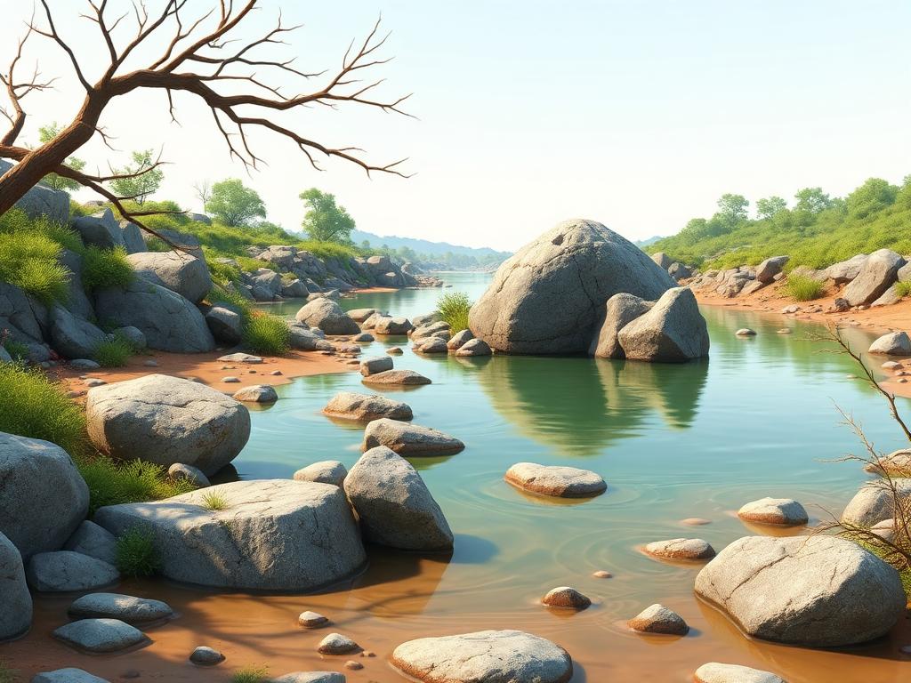 Río con rocas, corriente, cambios de profundidad y zonas naturales de acceso